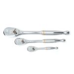3 Pc. 1/4'', 3/8'' + 1/2'' Drive 90-Tooth Teardrop Ratchet Set