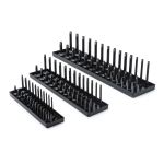 3 PC. 1/4'', 3/8'' + 1/2'' DRIVE BLACK SAE SOCKET STORAGE TRAY SET
