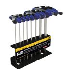 KLEIN TOOLS JTH68MB Jeu de 8 clés hexagonales métriques à manche en T et embout sphérique avec support, 15,2 cm