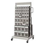SERVANTE MOBILE DE BACS A PLATEAUX INCLINABLES, A DEUX COTES, 92 BACS, 26-1/4" LA X 22" P X 57-1/2" H
