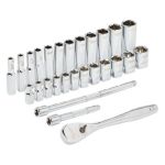 ENSEMBLE DE CLÉ À CLIQUET ET DE DOUILLES À PRISE DE 1/4 PO DE 28 MORCEAUX – MÉTRIQUE