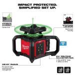 ENSEMBLE DE NIVEAU ROTATIF AU LASER INTÉRIEUR VERT 18 V AVEC TÉLÉCOMMANDE/RÉCEPTEUR & SUPPORT MURAL, CLASSEE DU LASER, 2, GAMME DE TRAVAIL MAX., 1000'