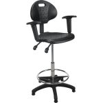 TABOURET ERGONOMIQUE ROBUSTE AVEC ACCOUDOIRS REGLABLES, STATIONNAIRE, AJUSTABLE, 39" - 48", POLYURETHANE SIEGE, NOIR