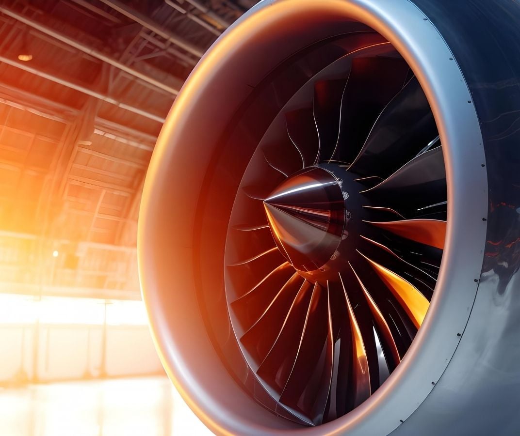 Moteur d&rsquo;avion &agrave; r&eacute;action dans un environnement industriel.